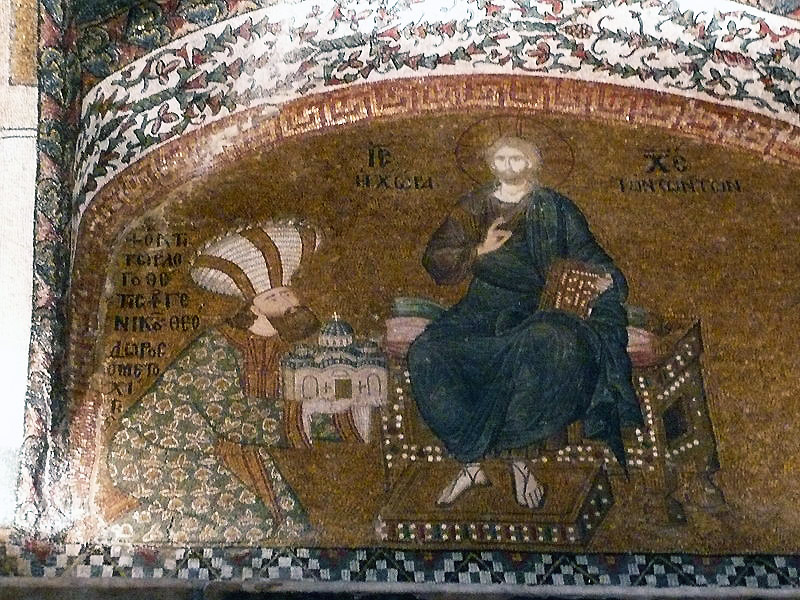 Mosaic of enthroned Christ with Theodore Metochites presenting a model of his church