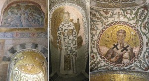 fethiye-camii-parecclesion-side-view Fethiye Camii - Parecclesion: side nave: (left) mosaics portraying the Baptism of Christ and several saints; (centre) St. Gregory of Nasanzius; (right) St. Gregory from Armenia